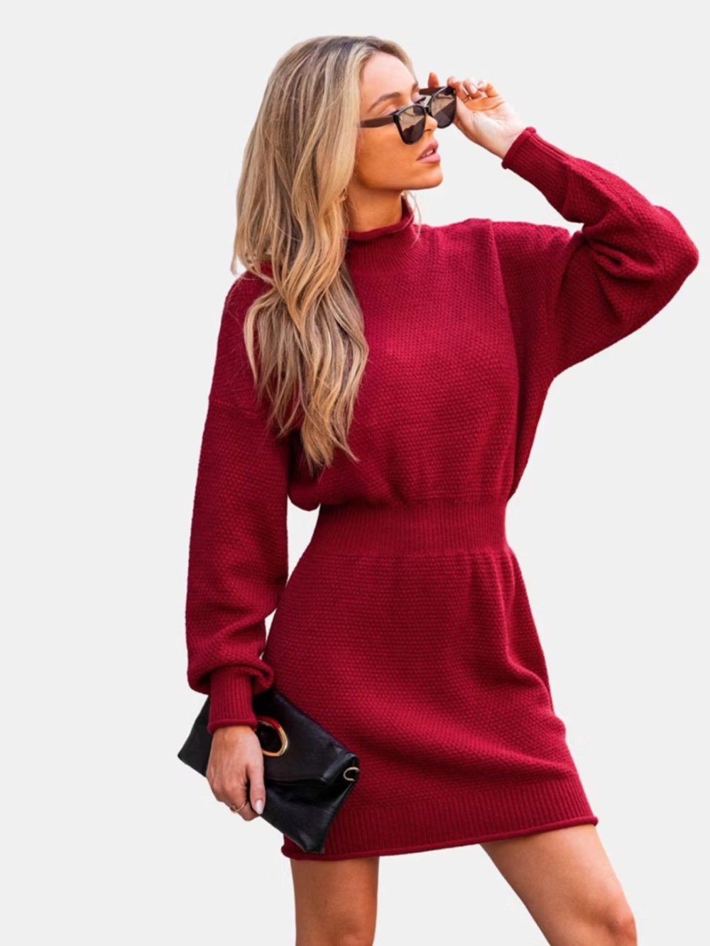 Women's Red Knit Sweater Dress - Classic Cozy Style